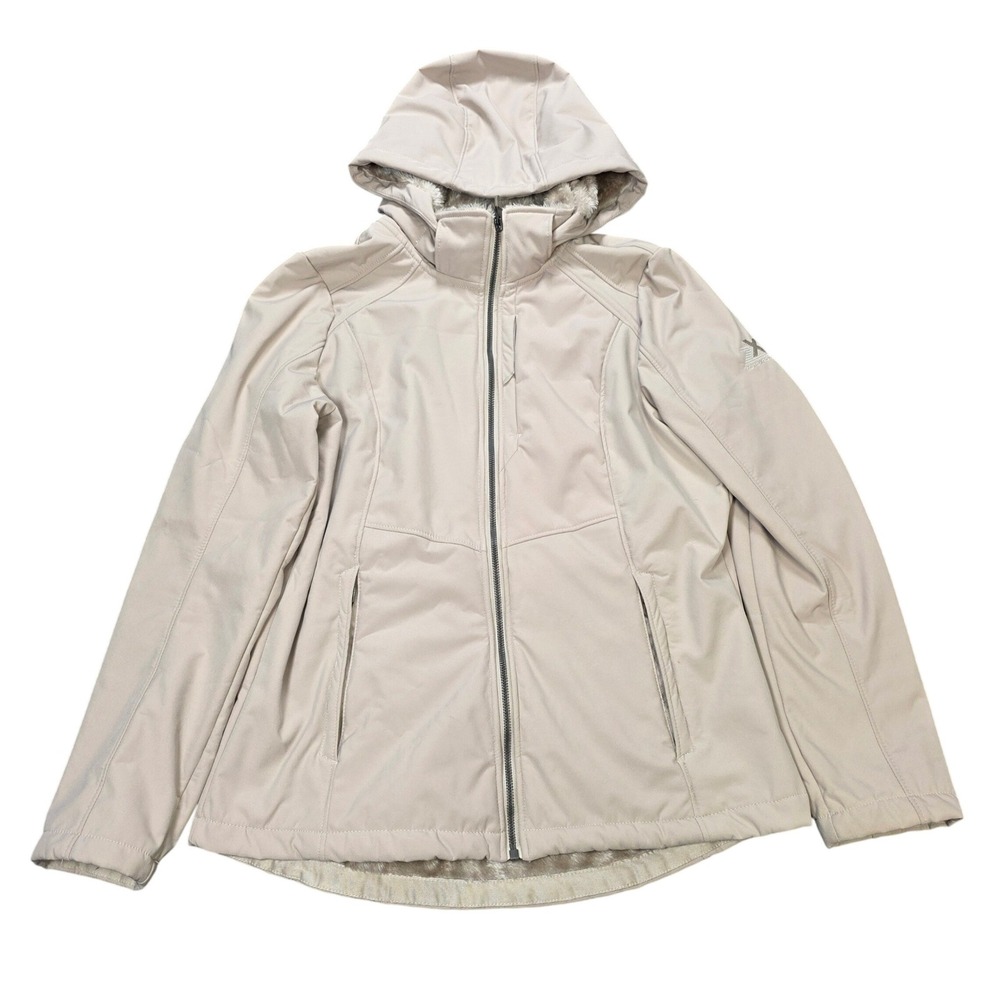ZeroXposur Softshell Hooded Jacket Women's Size M Tan Faux Fur Lined Full Zip